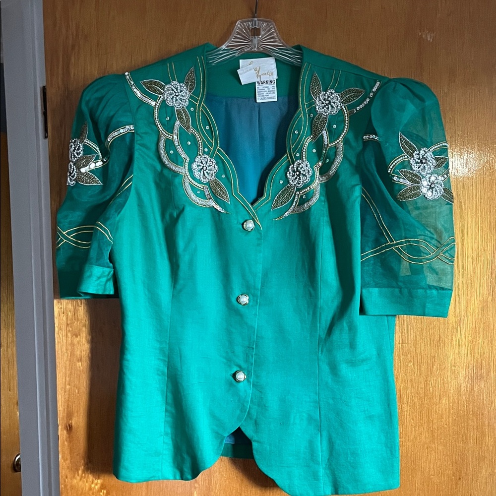Nina Austin Teal Embroidered Dress